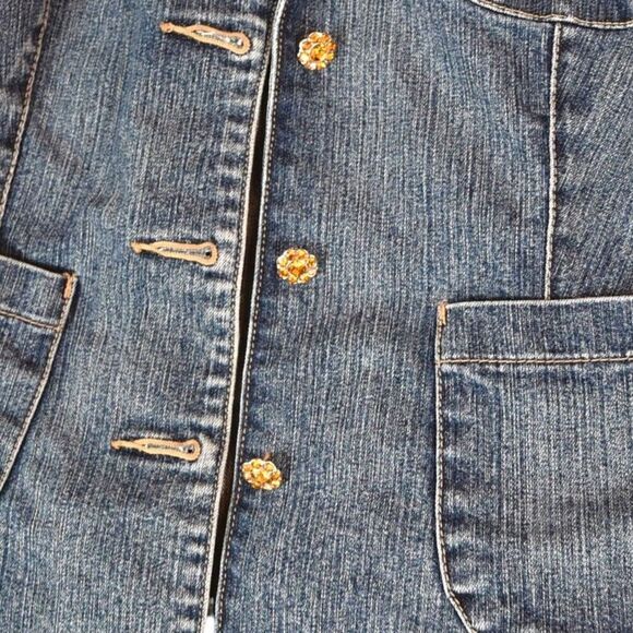 XOXO Denim Blazer Jacket Size M Button Front Jewel Buttons Utility Y2K Streetcor - Picture 3 of 7